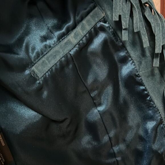 PAMELA MC‎ COY TURQUOISE FRINGE 100% LEATHER JACKET SIZE S - Picture 4 of 8